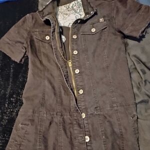 Black Short-Sleeve Button-Up Dress